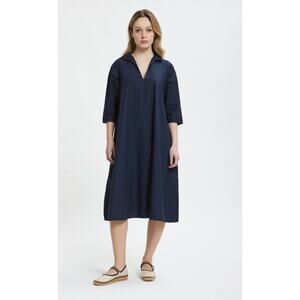 Labo Art 100% Italian Poplin Cotton Clara Midi Dress Black Size Medium